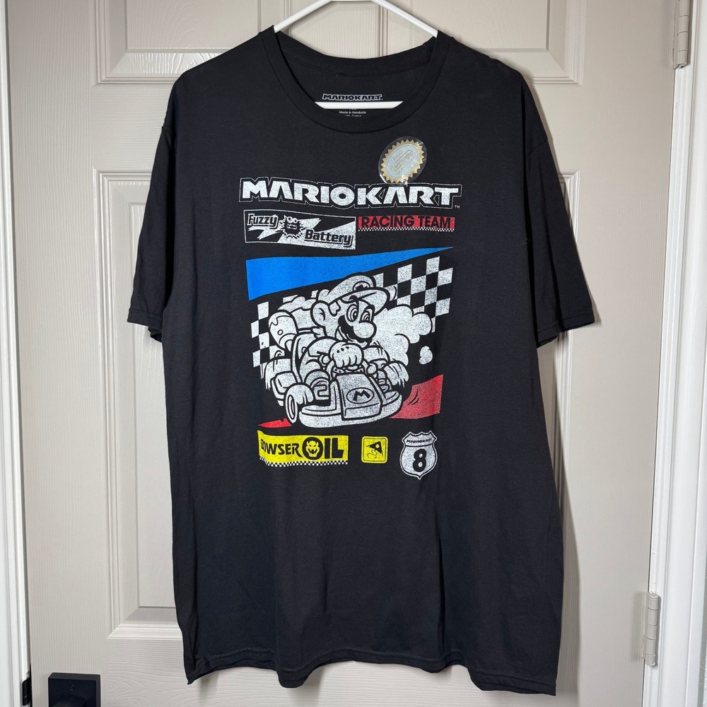 Nintendo Mario Kart Racing Team Graphic T-Shirt Mens XL Black Cotton Tee